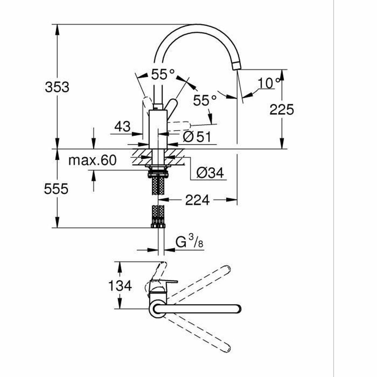 Grifo para Cocina Grohe Get - 31494001 Forma de C Metal - Ferreteria Alco
