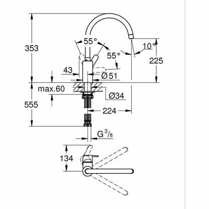 Grifo para Cocina Grohe Get - 31494001 Forma de C Metal - Ferreteria Alco