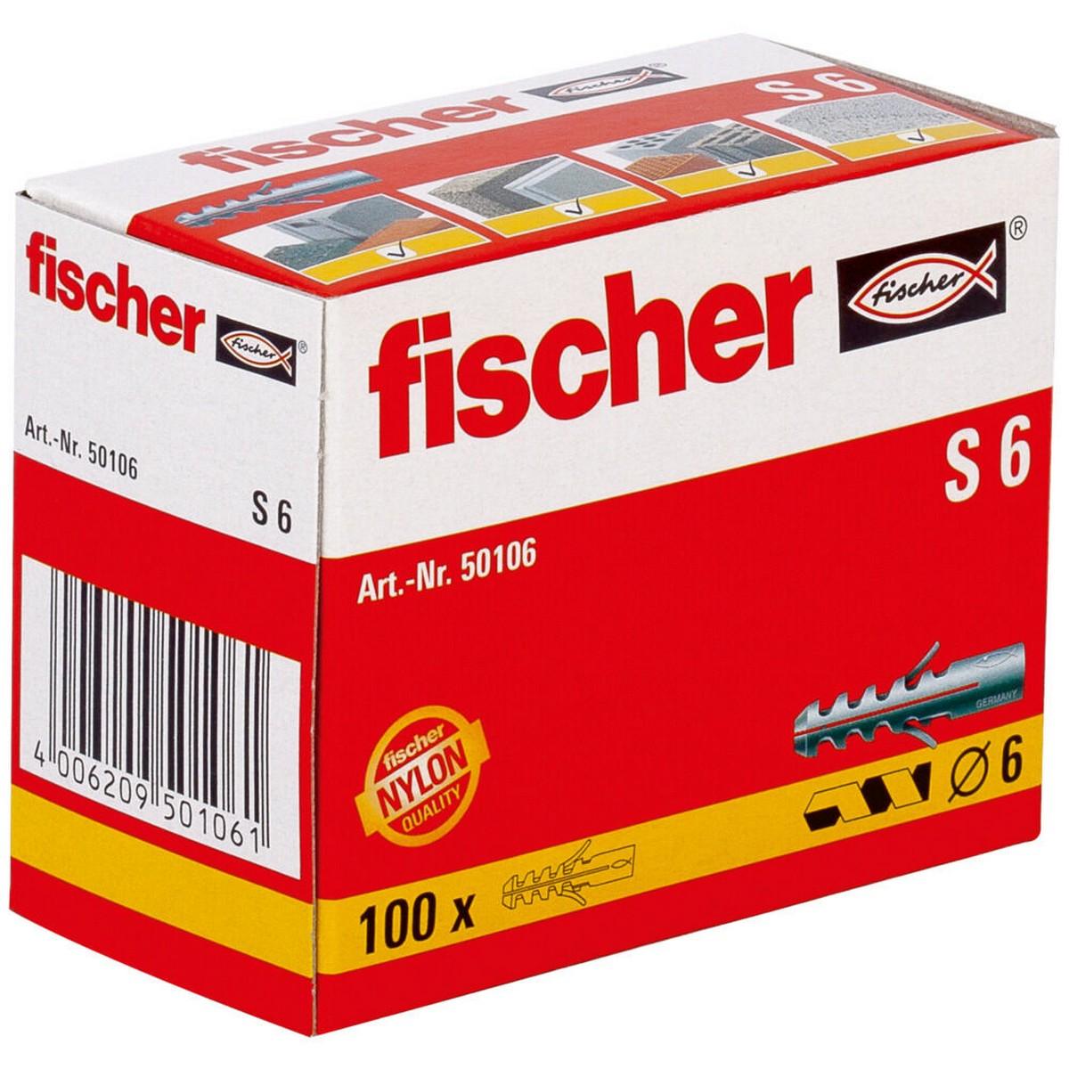 Tacos Fischer S6 50106 Expansión 100 Piezas 6 x 40 mm - Ferreteria Alco