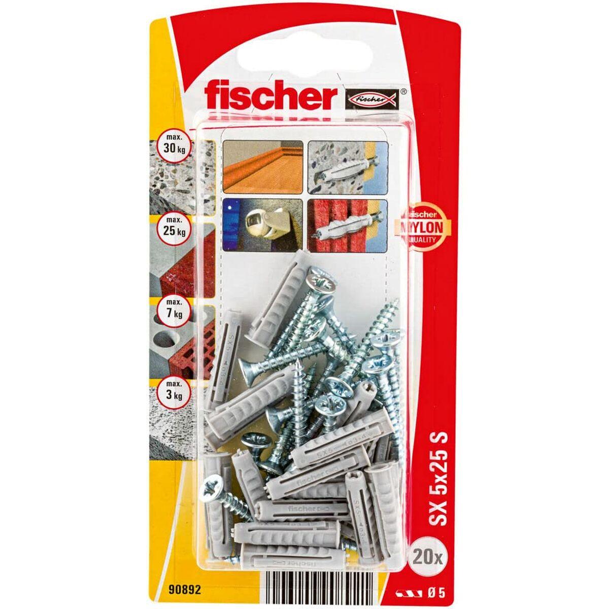 Tacos y tornillos Fischer Tacos y tornillos 20 Piezas (5 x 25 mm) - Ferreteria Alco