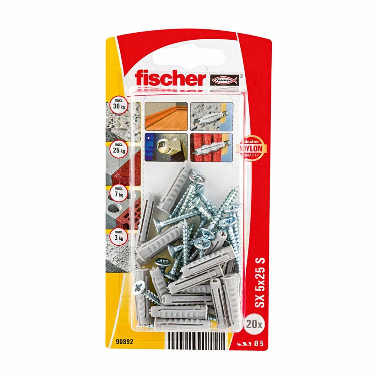 Tacos y tornillos Fischer Tacos y tornillos 20 Piezas (5 x 25 mm) - Ferreteria Alco
