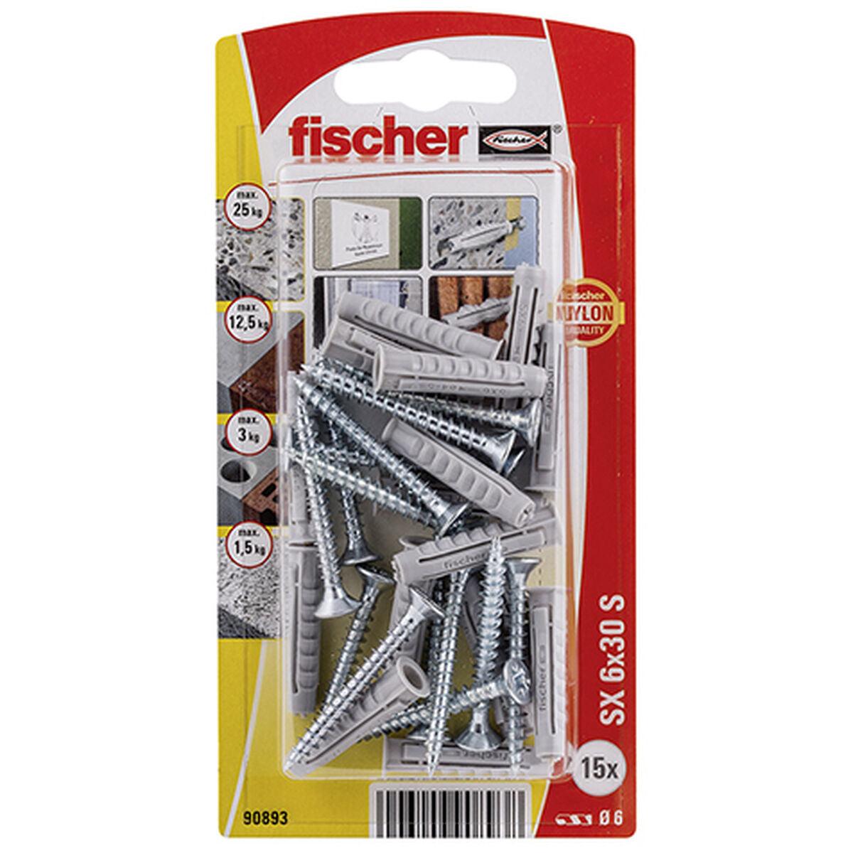 Tacos y tornillos Fischer Tacos y tornillos 15 Unidades (6 x 30 mm) - Ferreteria Alco