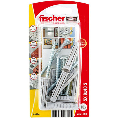 Tacos y tornillos Fischer Tacos y tornillos 10 Unidades (8 x 40 mm) - Ferreteria Alco