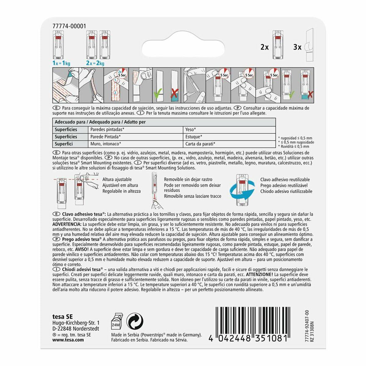 Soporte de Pared TESA 77774 1 kg Adhesivo Clavos Blanco - Ferreteria Alco