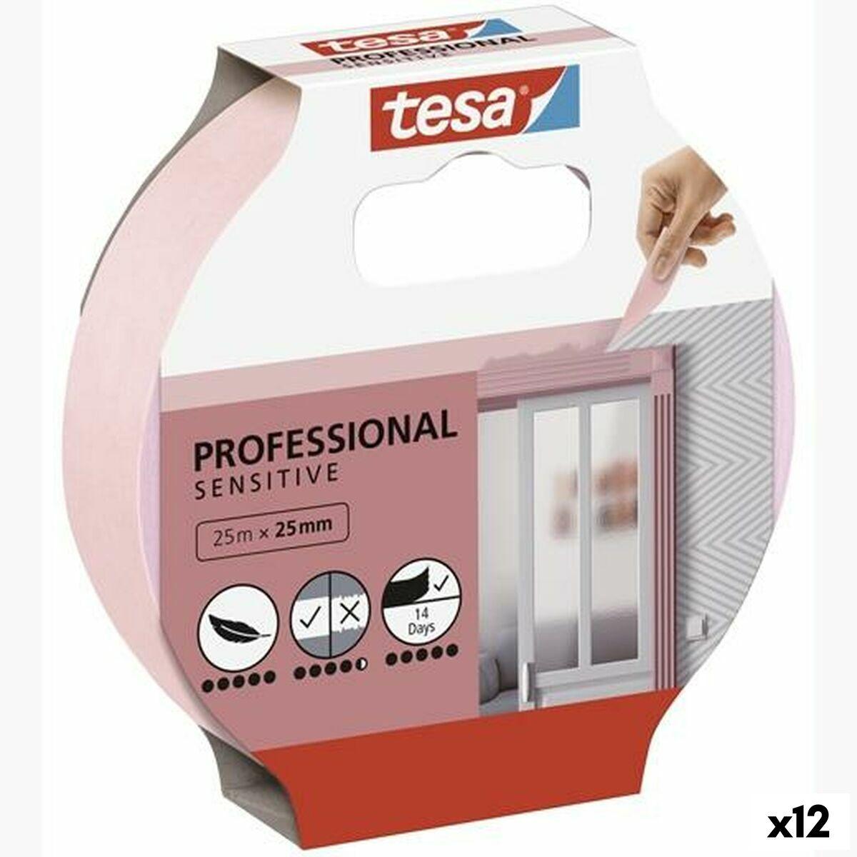 Cinta Adhesiva TESA Professional Sensitive Pintor Rosa 12 Unidades 25 mm x 50 m - Ferreteria Alco