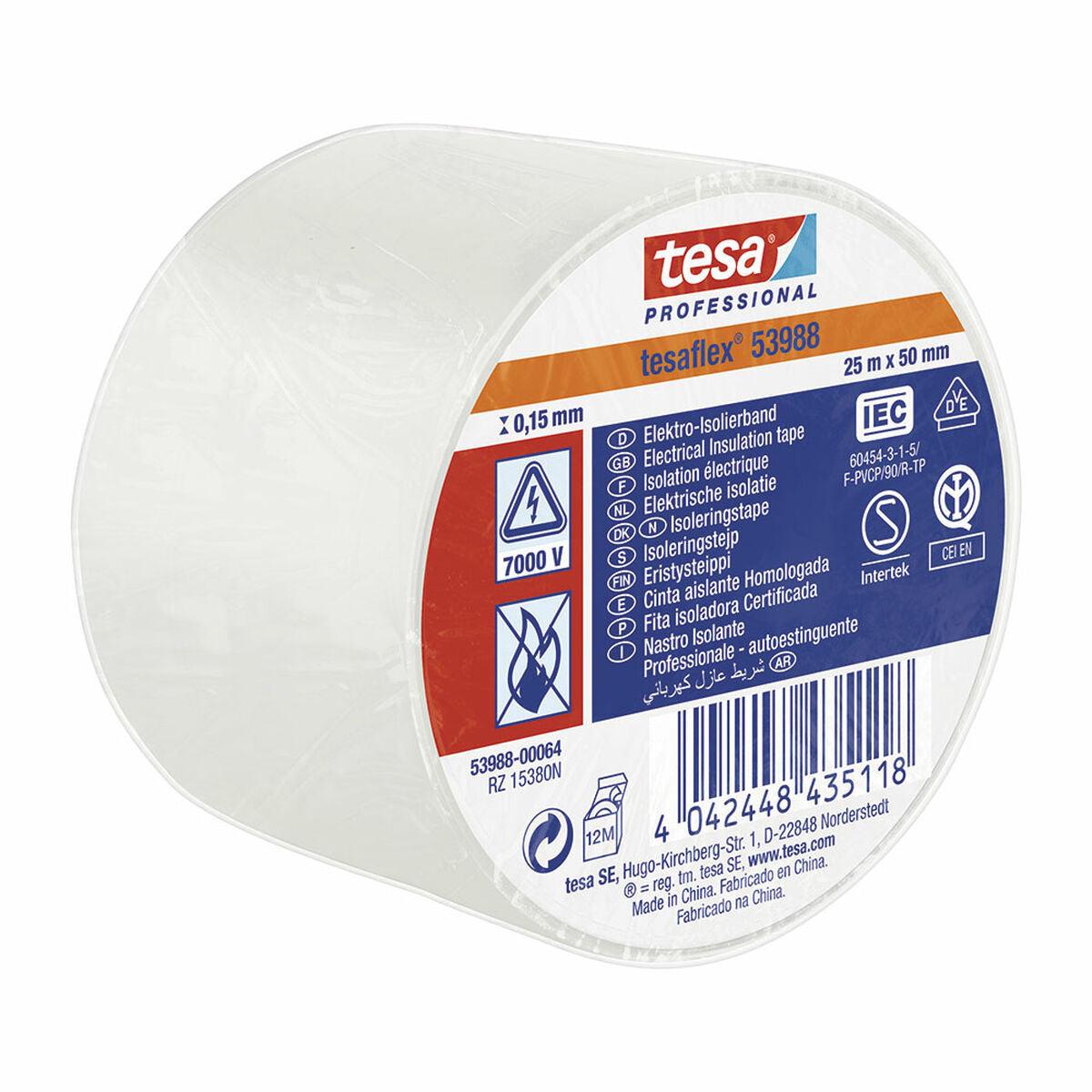 Cinta aislante TESA tesaflex 53988 Homologado Blanco PVC (25 m x 50 mm) - Ferreteria Alco