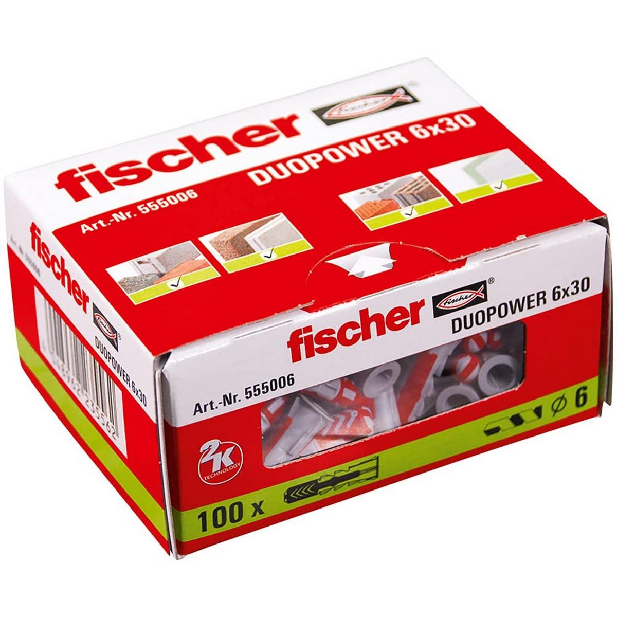 Tacos Fischer Duopower 555006 100 Piezas Ø 6 x 30 mm - Ferreteria Alco