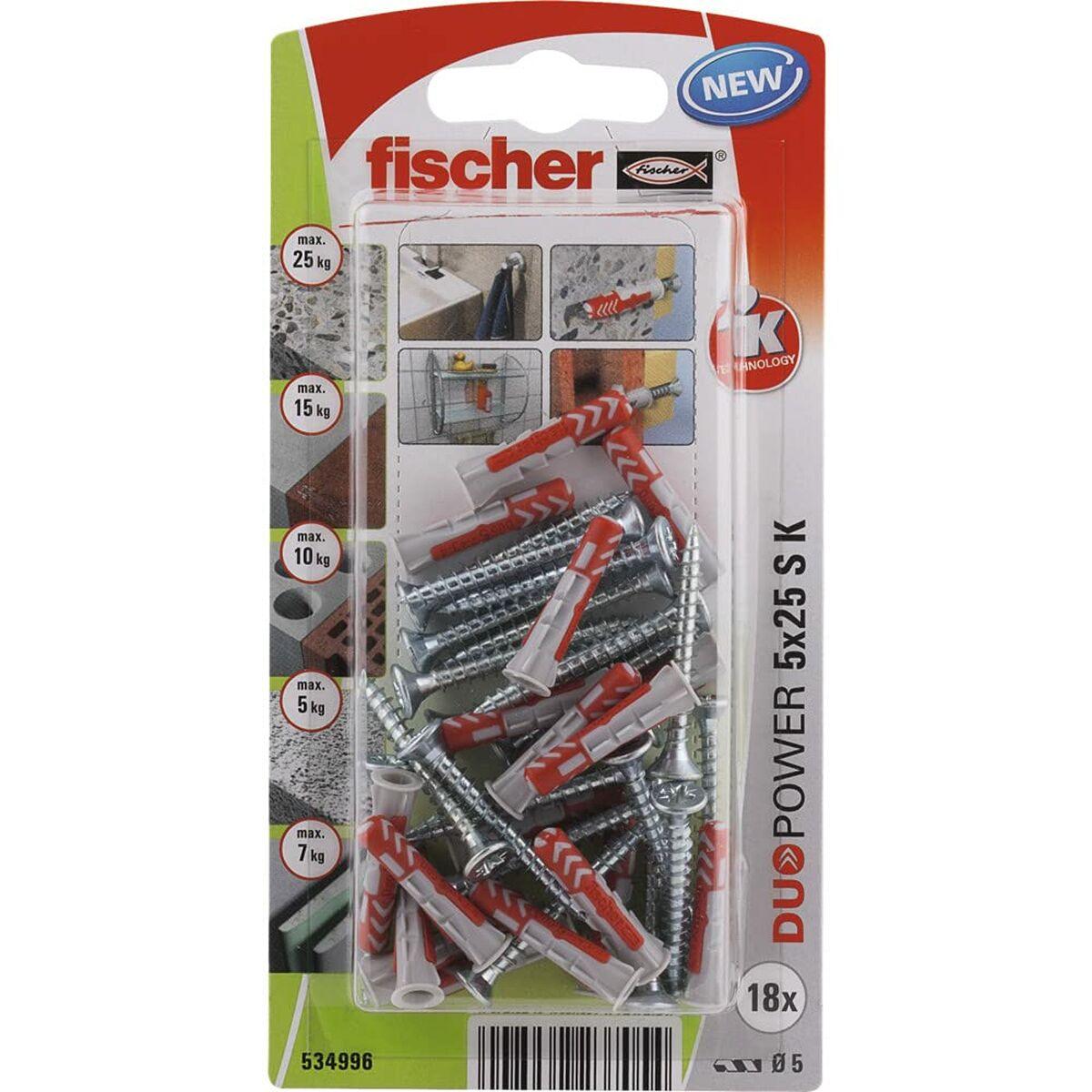 Tacos y tornillos Fischer duopower Tacos y tornillos 18 Unidades (5 x 25 mm) - Ferreteria Alco