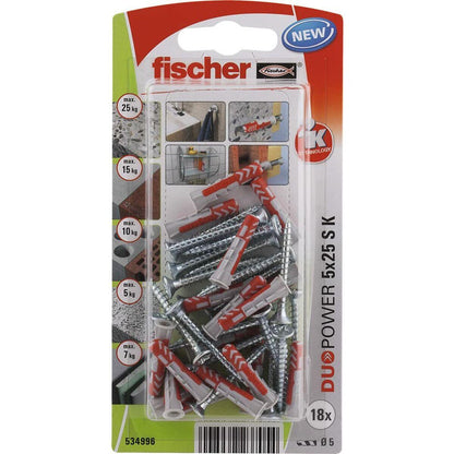 Tacos y tornillos Fischer duopower Tacos y tornillos 18 Unidades (5 x 25 mm) - Ferreteria Alco
