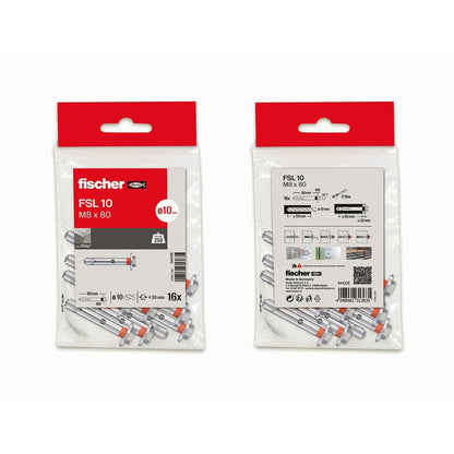 Perno Fischer Ms Suelo 8 x 80 mm 16 Unidades - Ferreteria Alco