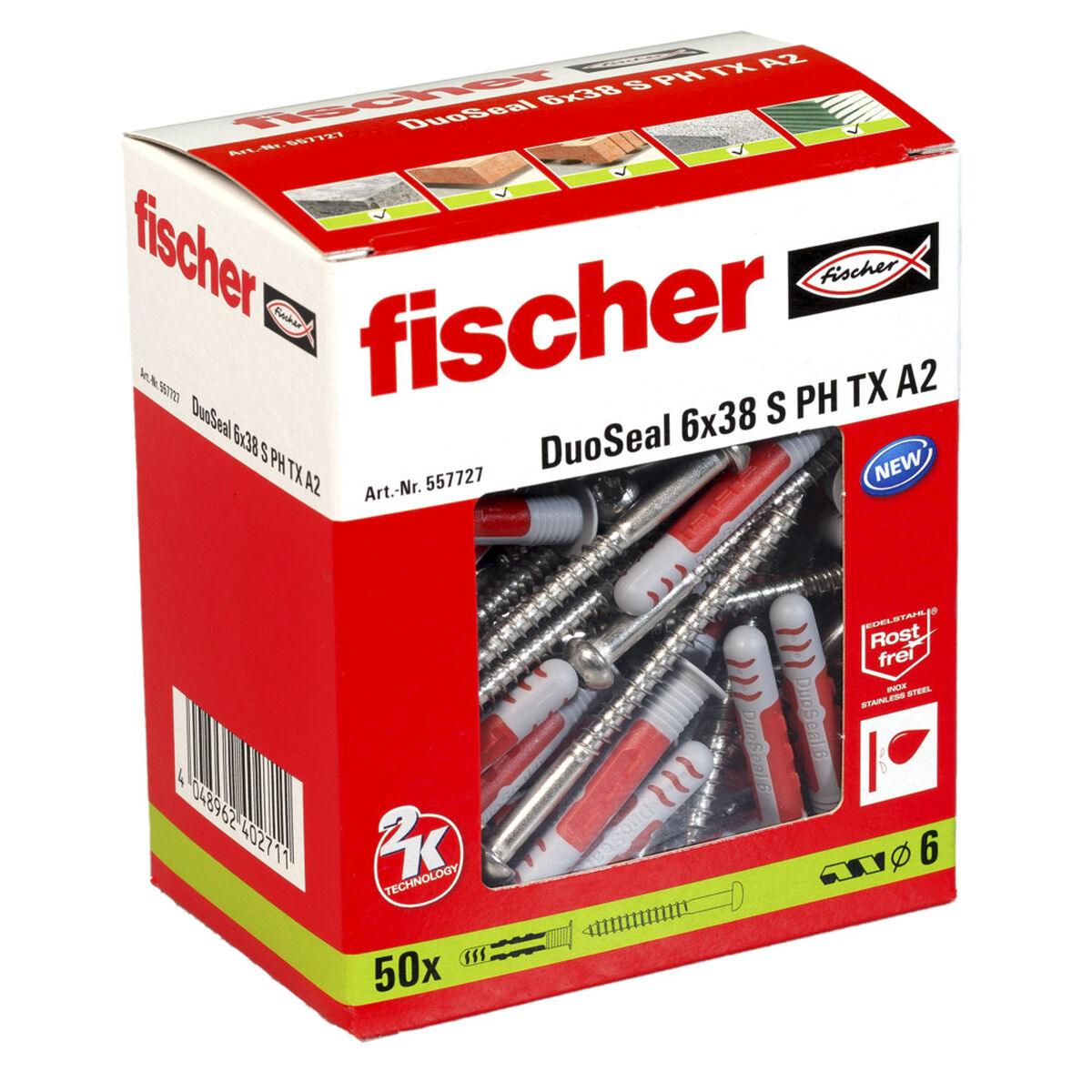 Tacos y tornillos Fischer DuoSeal 557727 S A2 Impermeables Ø 6 x 38 mm (50 Unidades) - Ferreteria Alco