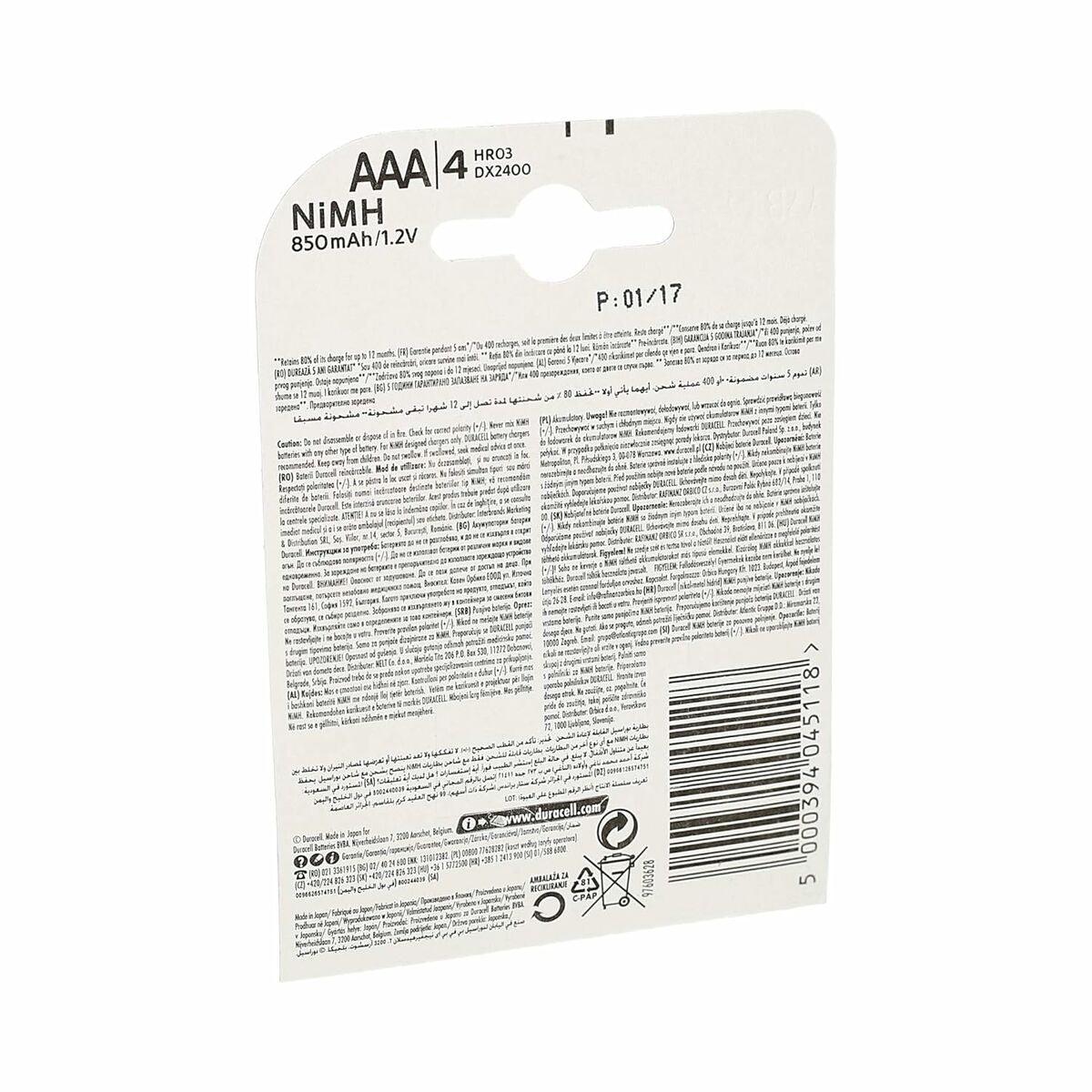 Pilas Recargables DURACELL DURDLLR03P4B 1,5 V (4 Unidades) - Ferreteria Alco