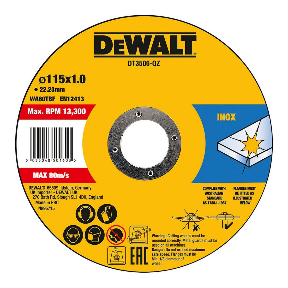 Disco de corte Dewalt Fast Cut dt3506-qz 10 Unidades 115 x 1 x 22,23 mm - Ferreteria Alco